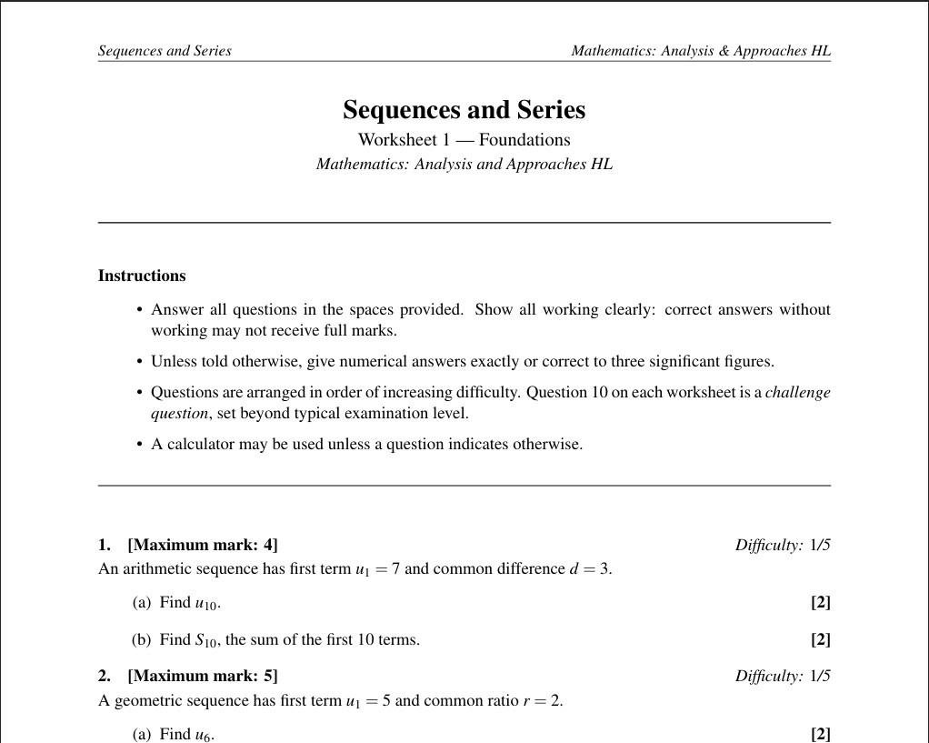 ib maths aa hl past paper questions